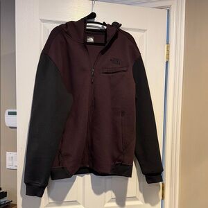 The North Face Black and Maroon Hooded Zip Front Jacket